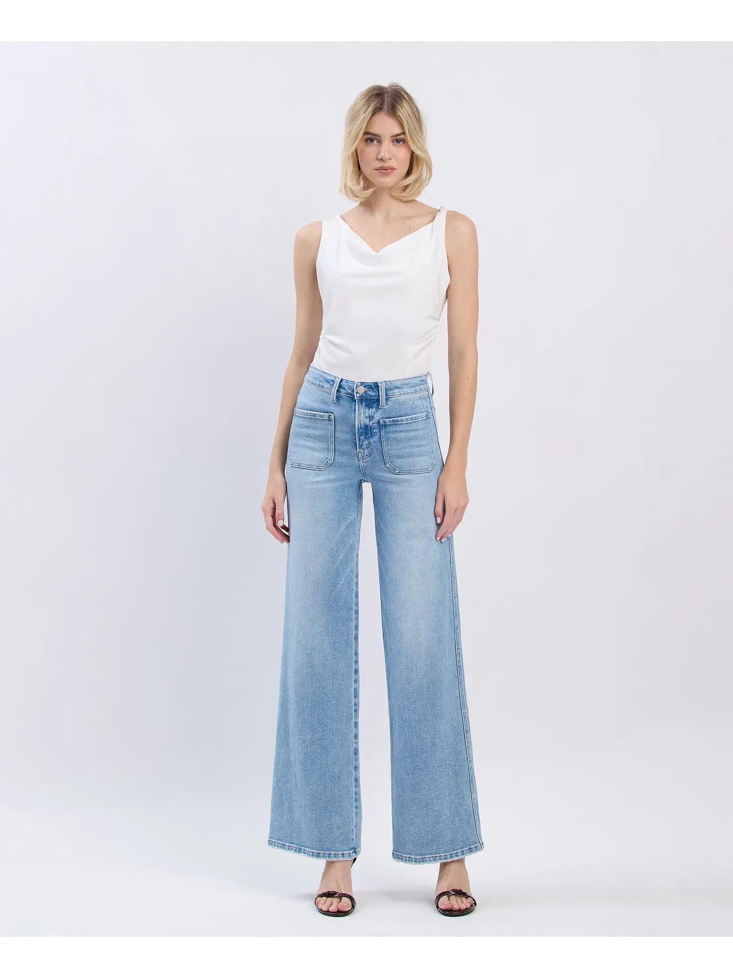 FLYING MONKEY High Rise Patch Pocket Wide Leg Jeans