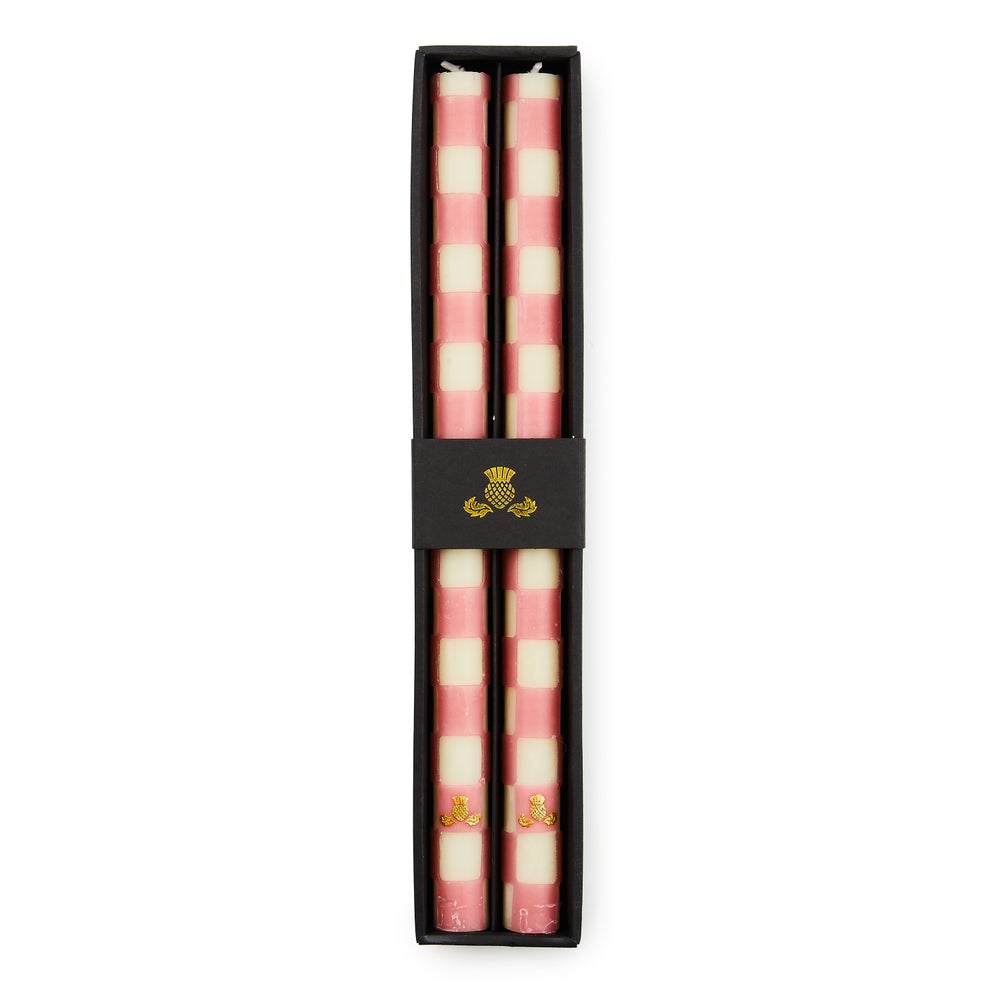 MacKenzie-Childs Check Pink Dinner Candles, set of 2