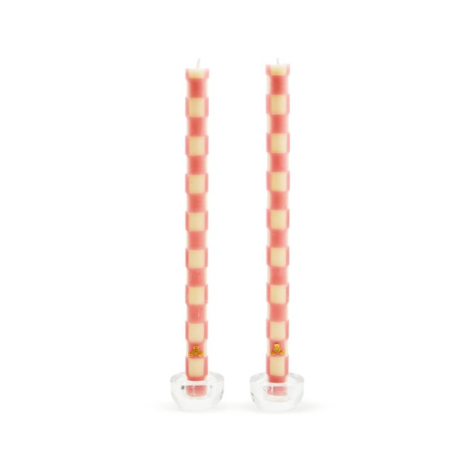 MacKenzie-Childs Check Pink Dinner Candles, set of 2