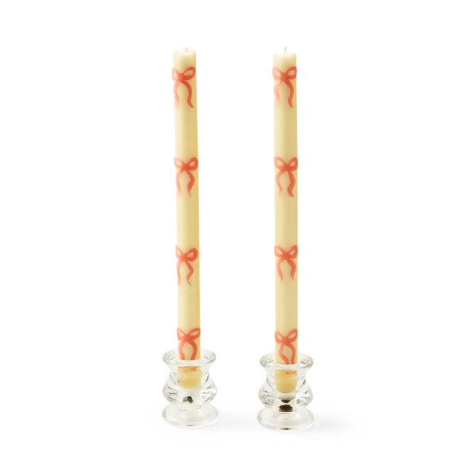 MacKenzie-Childs Pink Bow Dinner Candles, Set of 2