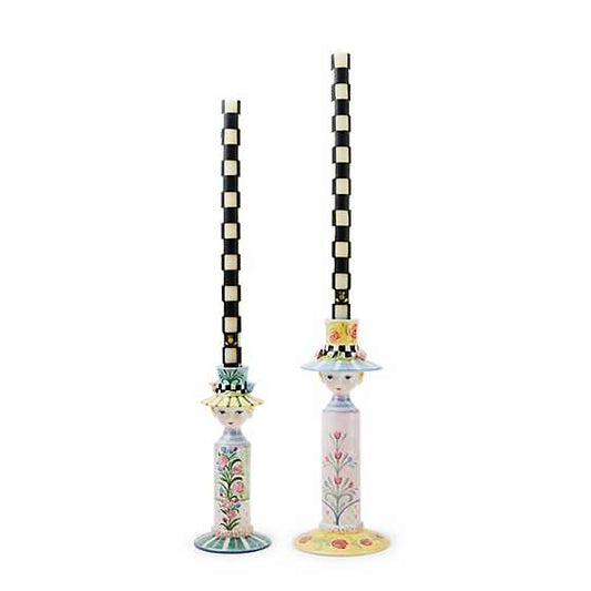 MacKenzie-Childs Rosy Meadow Lady Candle Hodlers, Set of 2