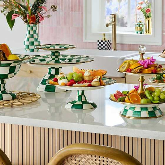 MacKenzie-Childs Emerald Check Small Pedestal Platter