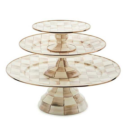 MacKenzie-Childs Mocha Check Mini Pedestal Platter