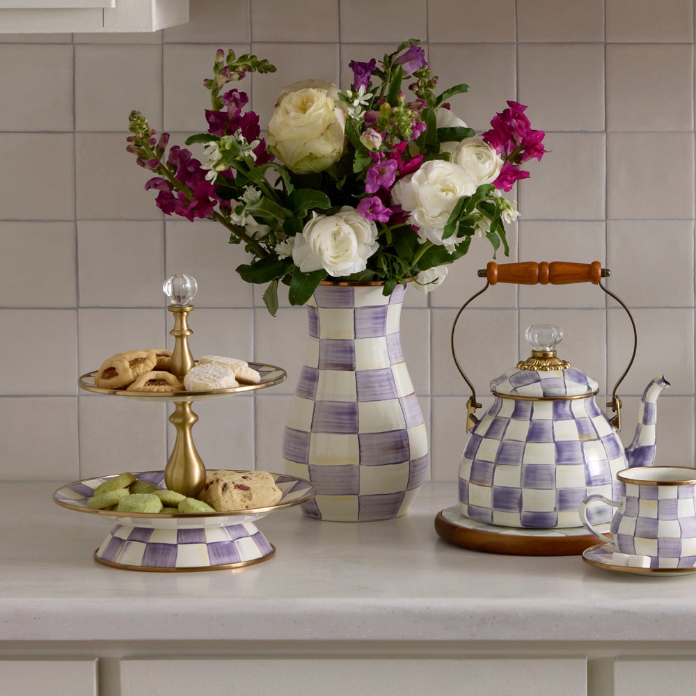 MacKenzie-Childs Violet Check Tall Vase