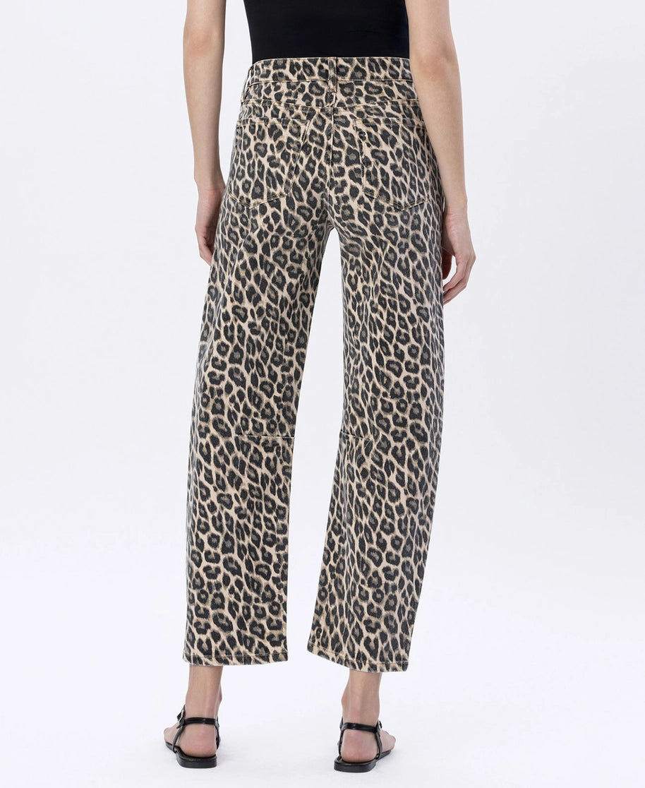 High Rise Leopard Print Barrel Jeans VERVET by FLYING MONKEY