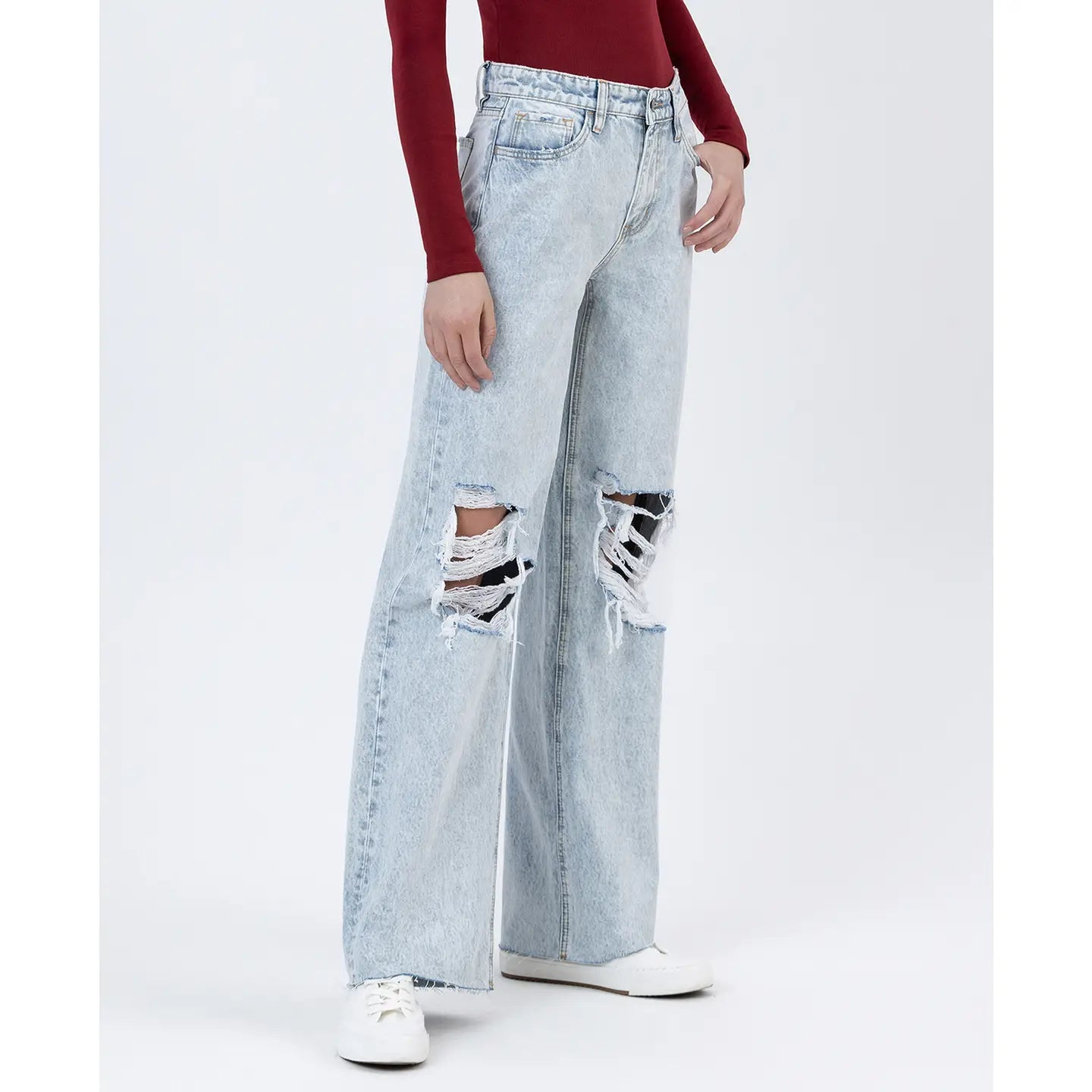 FLYING MONKEY High Rise Distressed Baggy Wide Leg Jeans
