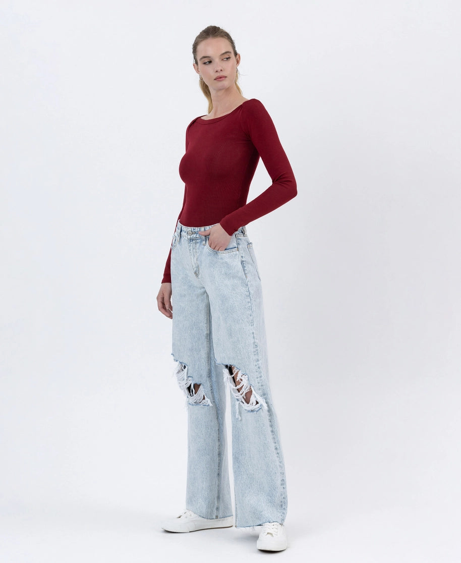 FLYING MONKEY High Rise Distressed Baggy Wide Leg Jeans