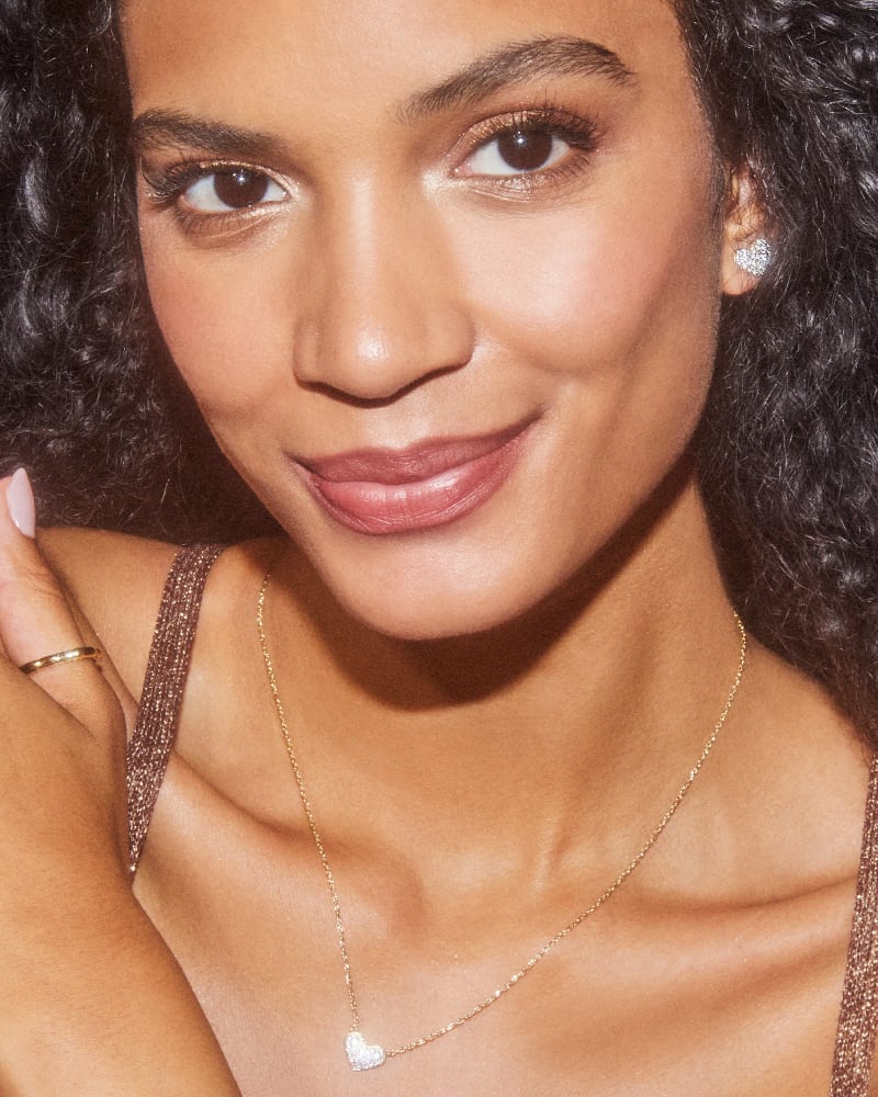 KENDRA SCOTT Ari Gold Pave Crystal Heart Necklace in White Crystal