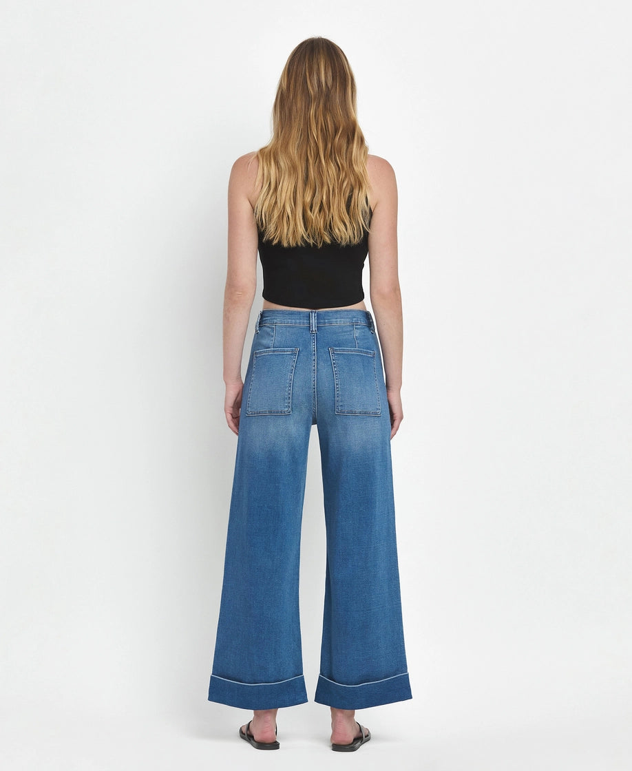 VERVET by FLYING MONKEY High Rise Double Cuffed Baggy Wide Jeans