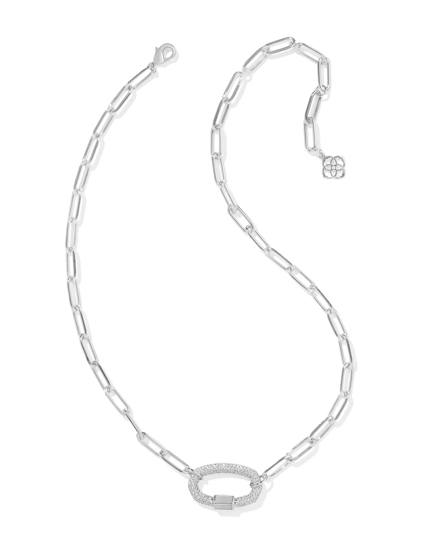 KENDRA SCOTT Emery Silver Link and Chain Necklace in White Crystal