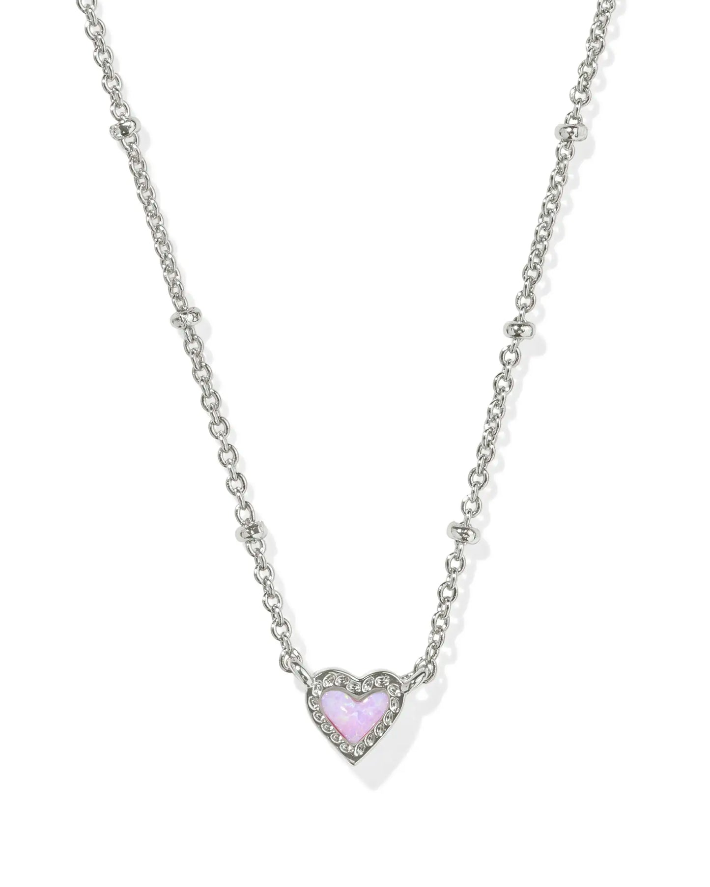 KENDRA SCOTT Mini Ari Heart Satellite Short Pendant Necklace in Silver Bubblegum Pink Kyocera Opal