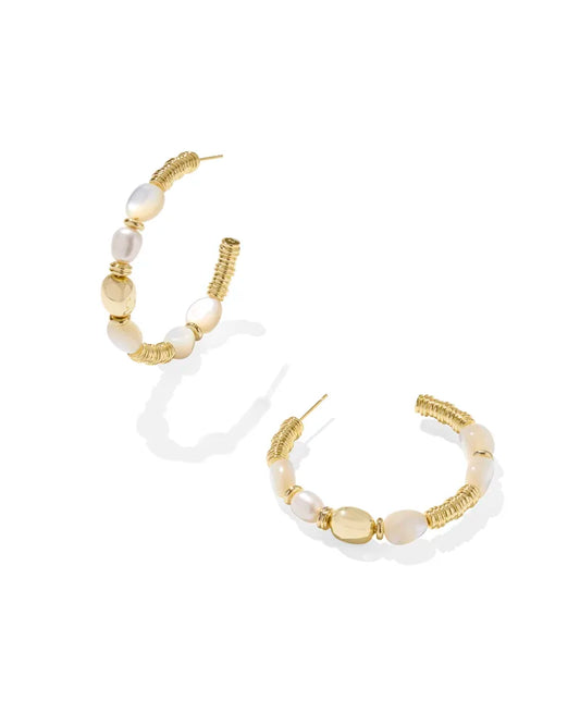 KENDRA SCOTT Melody Gold Beaded Hoop Earrings in Freshwater Culture