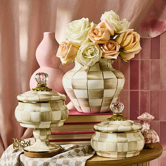 Mocha Check Large Vase