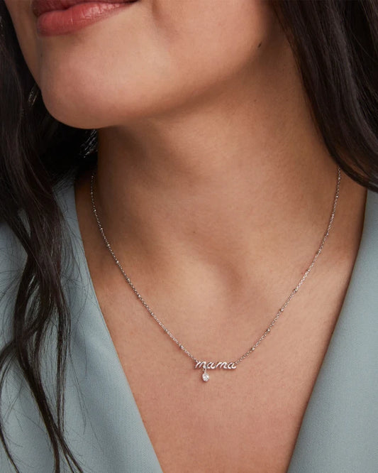 KENDRA SCOTT Mama Silver Crystal Short Pendant Necklace