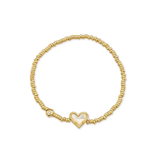 KENDRA SCOTT Ari Gold Heart Stretch Bracelet Gold Ivory Mother of Pearl