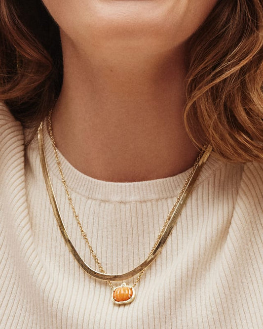 Kendra Scott Pumpkin Gold Short Pendant Necklace in Orange