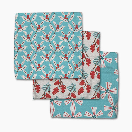 Geometry Winter Holly Dishcloth Set