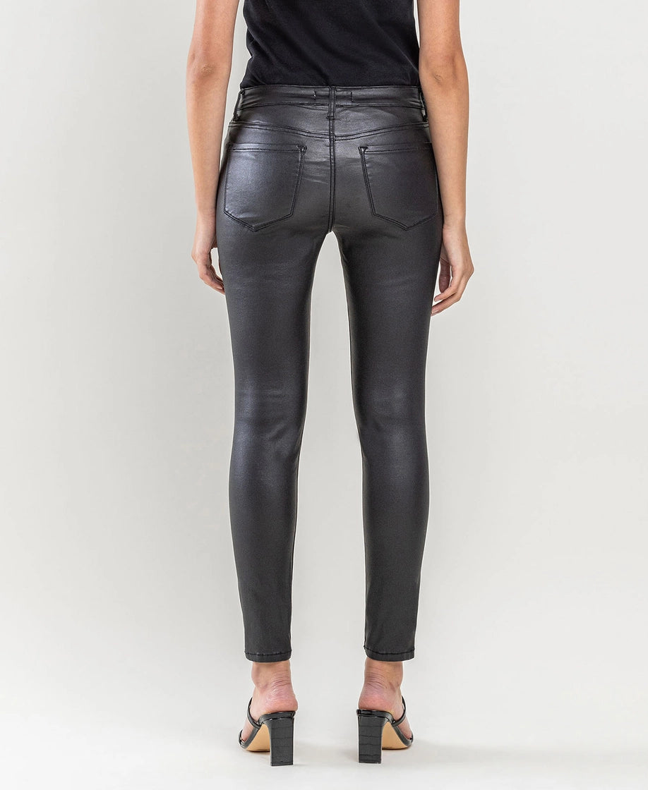 VERVET by FLYING MONKEY Mid Rise Pu Coated Ankle Skinny Jeans