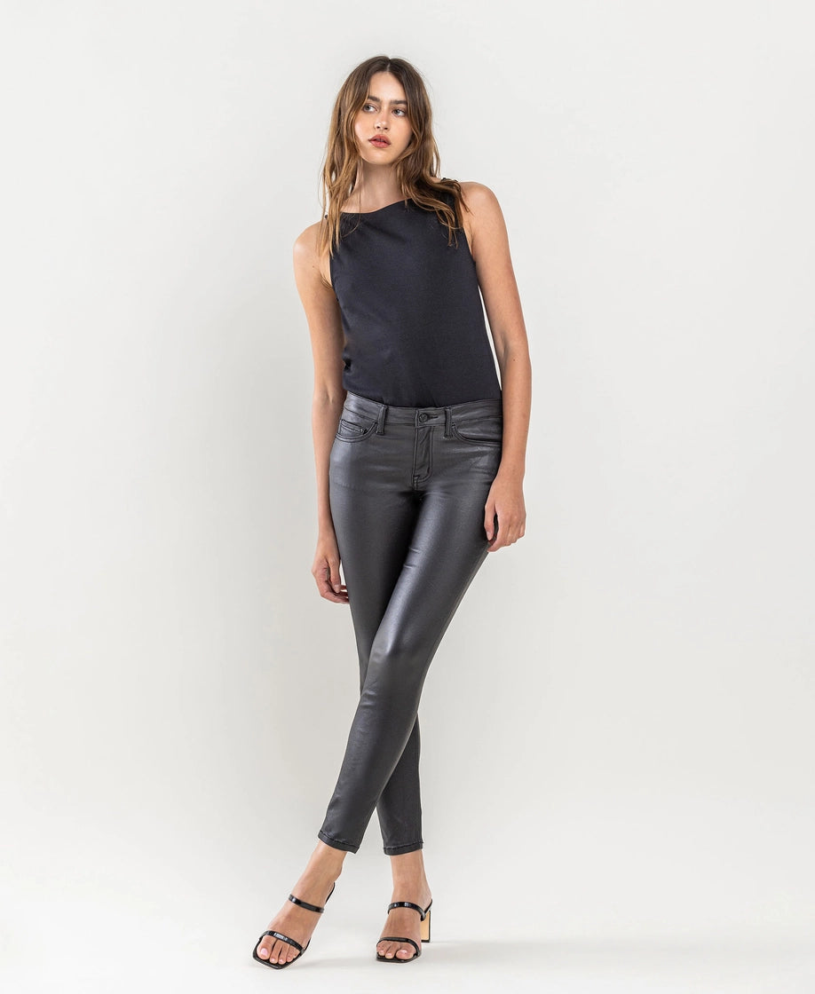 VERVET by FLYING MONKEY Mid Rise Pu Coated Ankle Skinny Jeans