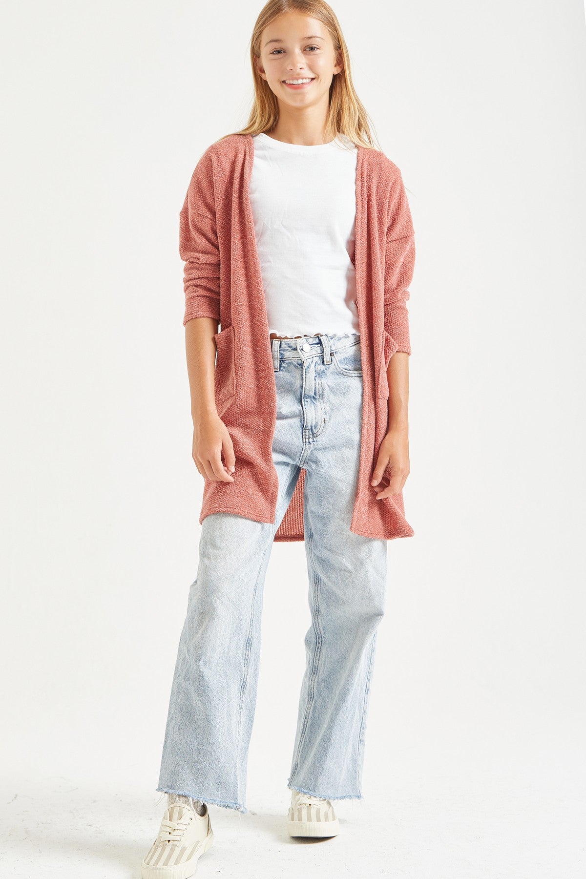 Open Front Popcorn Knit Cardigan