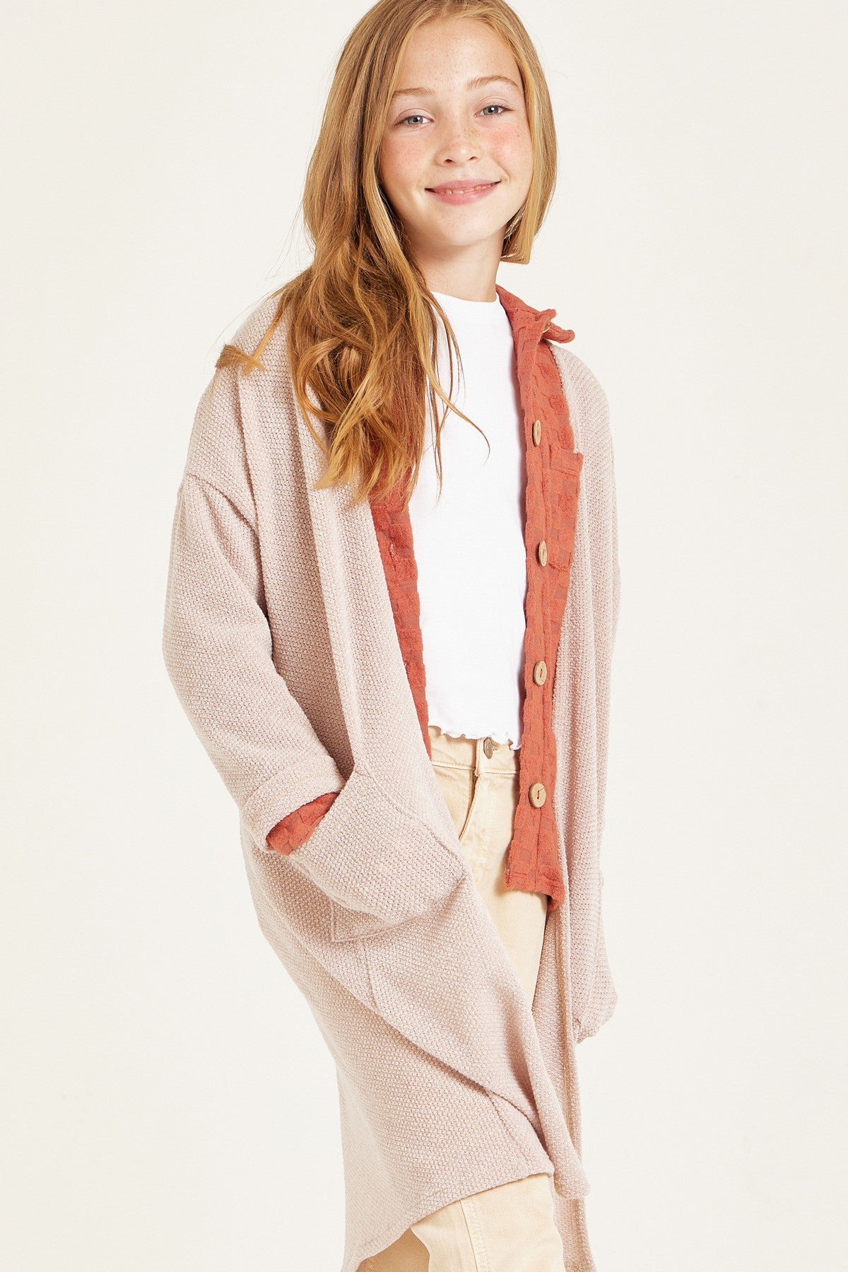 Open Front Popcorn Knit Cardigan