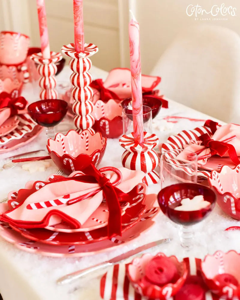 Coton Colors Red Stripe Medium Ruffle Knobbed Candle Holder