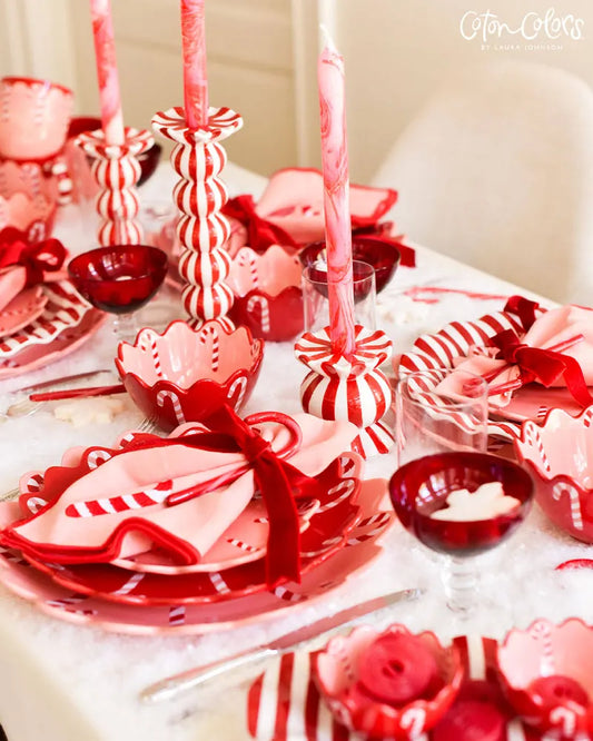 Coton Colors Red Stripe Medium Ruffle Knobbed Candle Holder