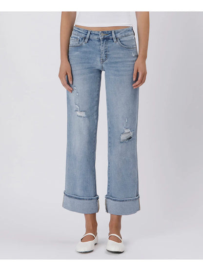 Mid Rise Cuffed Ankle Wide Jeans Lovervet by VERVET