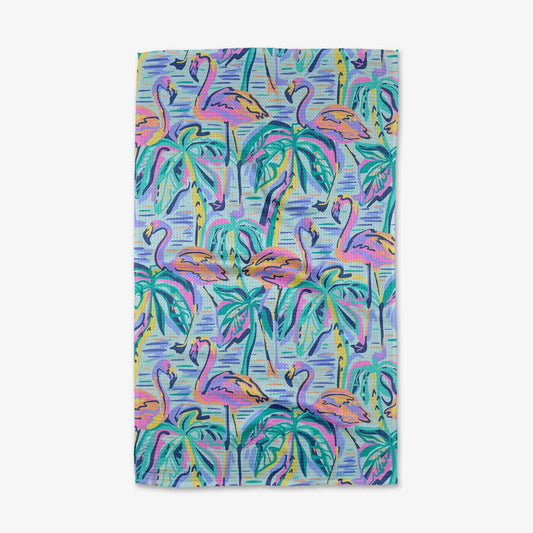 Geometry Pink Flamingo Tea Towel