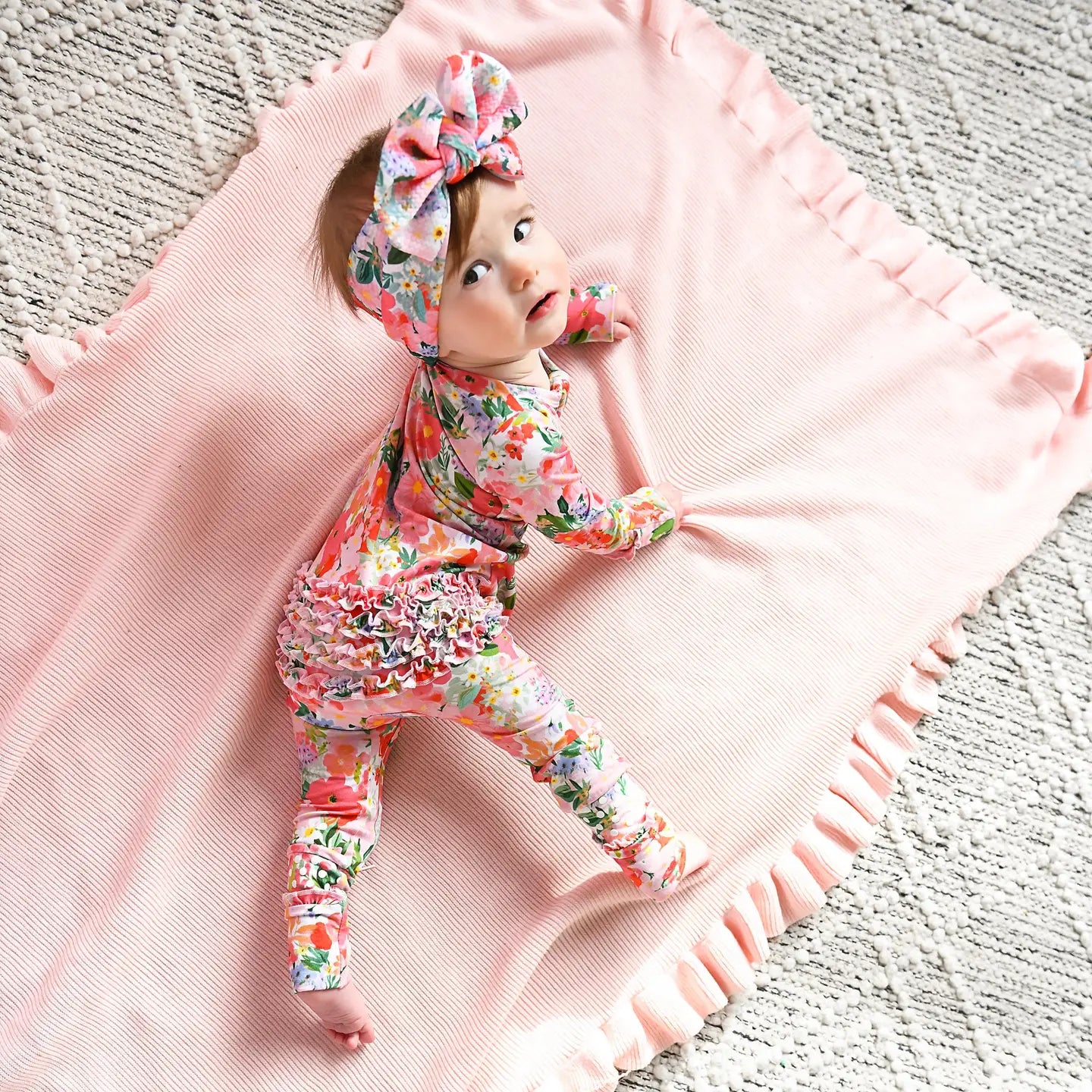Gigi and Max Eliana Ruffle Zip Easter Floral Bamboo One Piece Baby Outfit