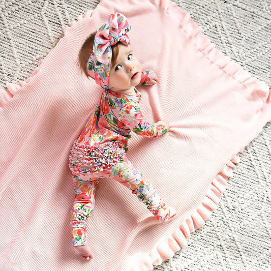 Gigi and Max Eliana Ruffle Zip Easter Floral Bamboo One Piece Baby Outfit