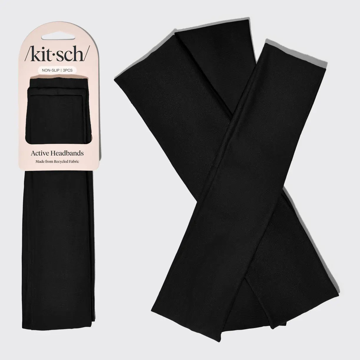 KITSCH Recycled Fabric Active Headbands 3pc Set- Black