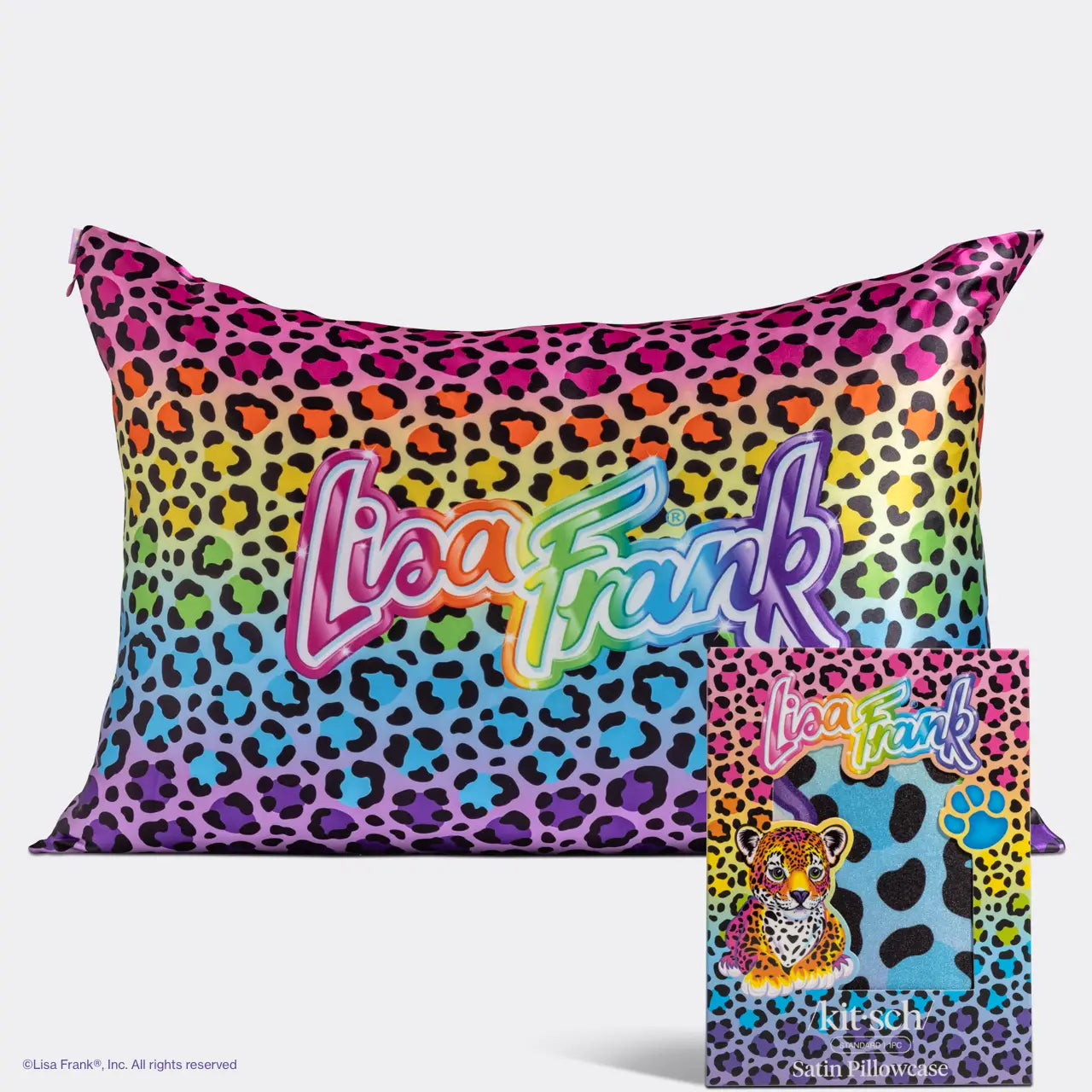 KITSCH Lisa Frank Standard Satin Pillowcase - Rainbow Leopard