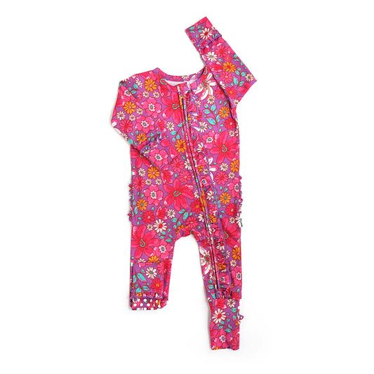 Gigi and Max  Posie Ruffle Zip Bamboo One Piece Floral Baby Outfit