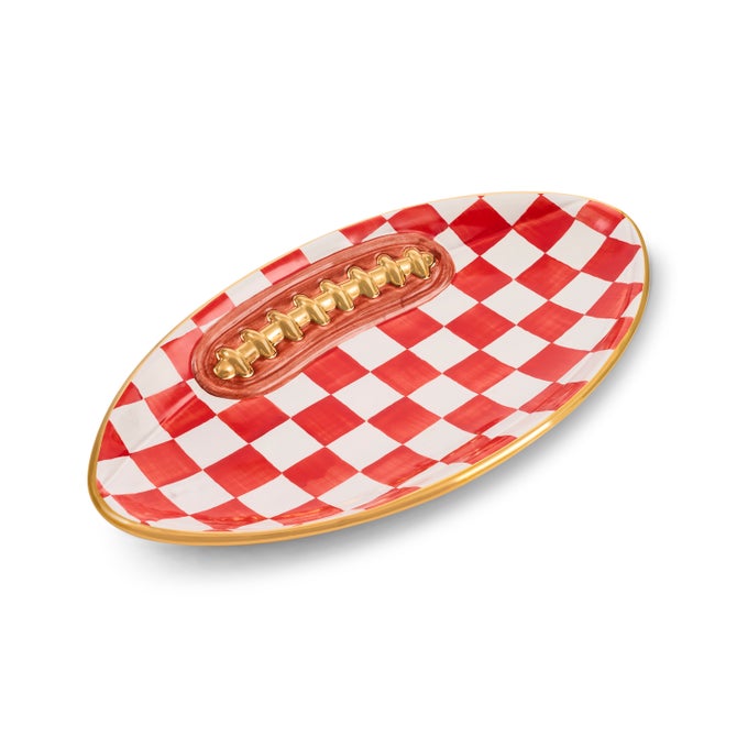Red Check Ceramic Football Platter
