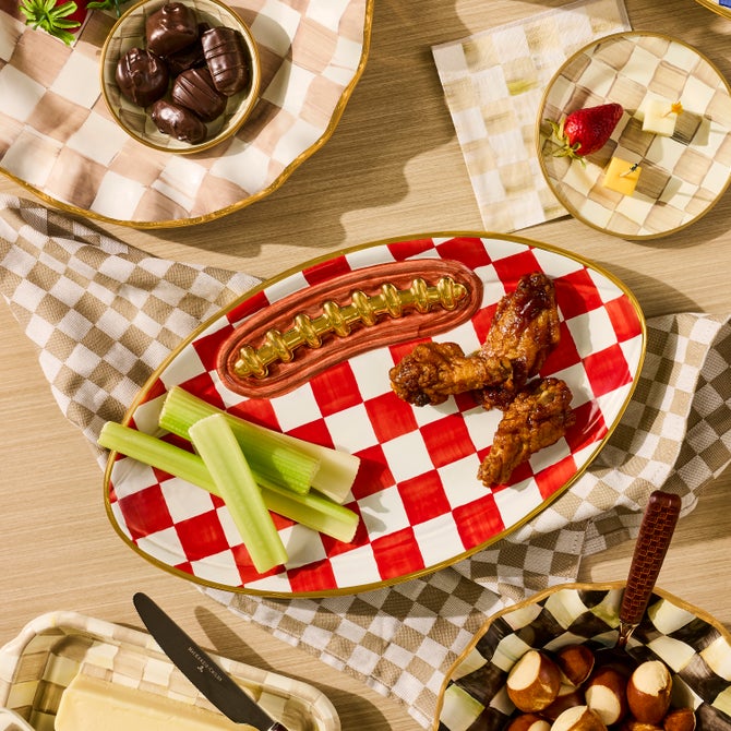 Red Check Ceramic Football Platter