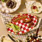 Red Check Ceramic Football Platter