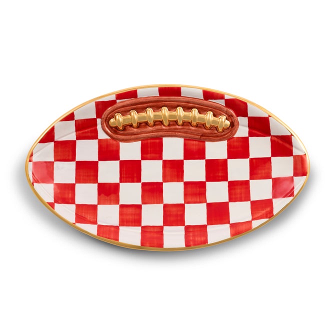 Red Check Ceramic Football Platter