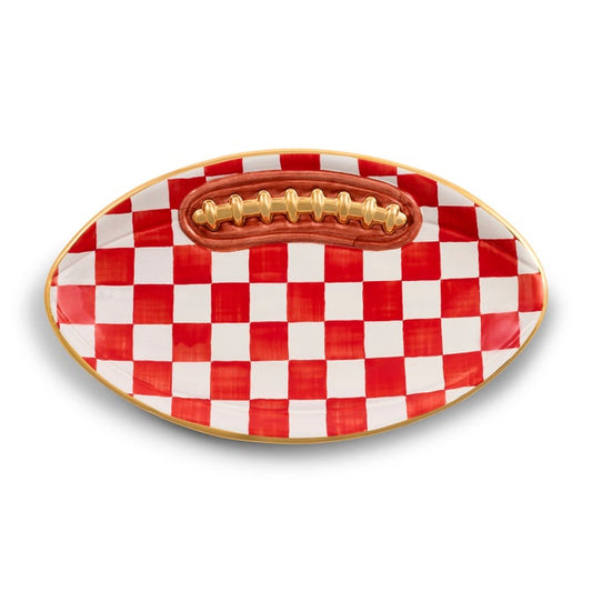 Red Check Ceramic Football Platter