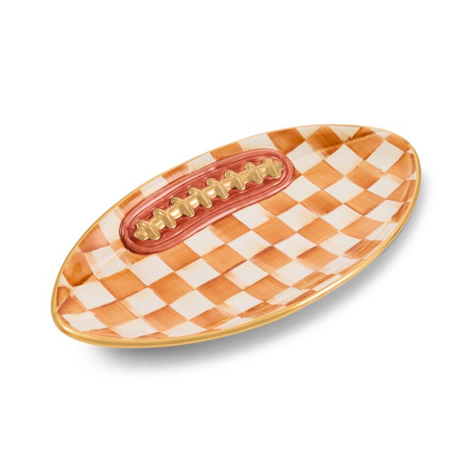 Ginger Check Ceramic Football Platter