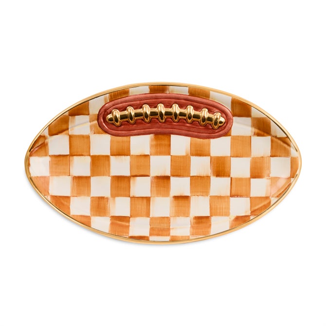 Ginger Check Ceramic Football Platter