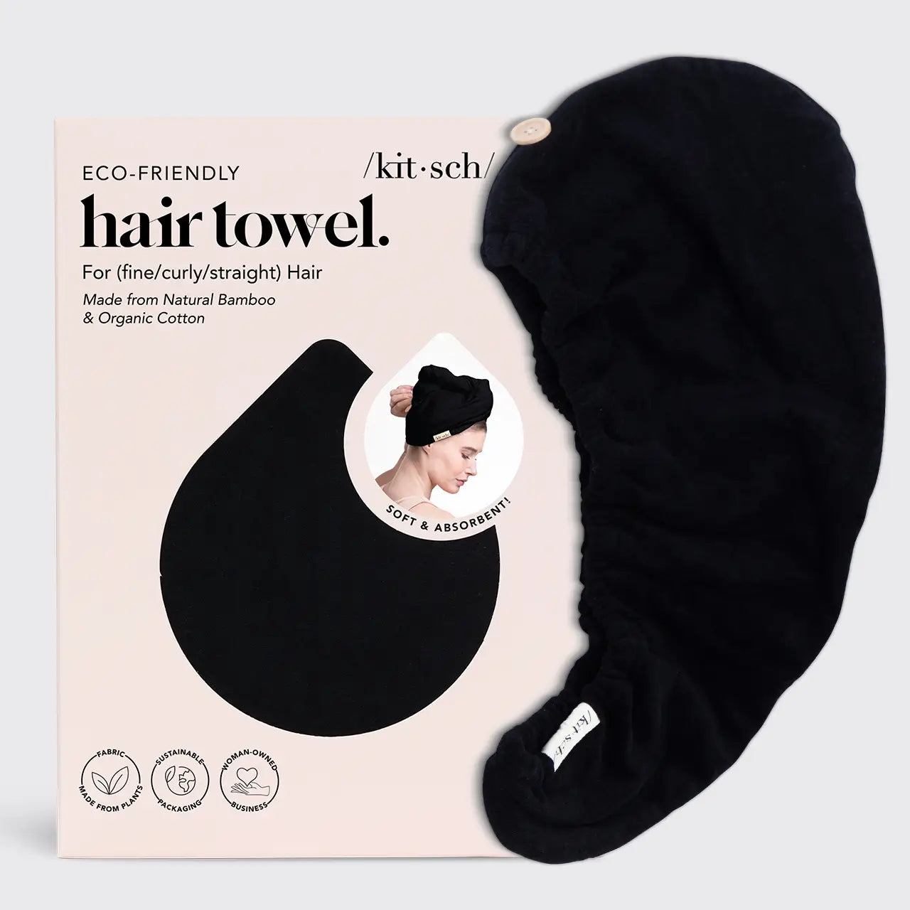 KITSCH Quick Dry Hair Towel - Eco Black