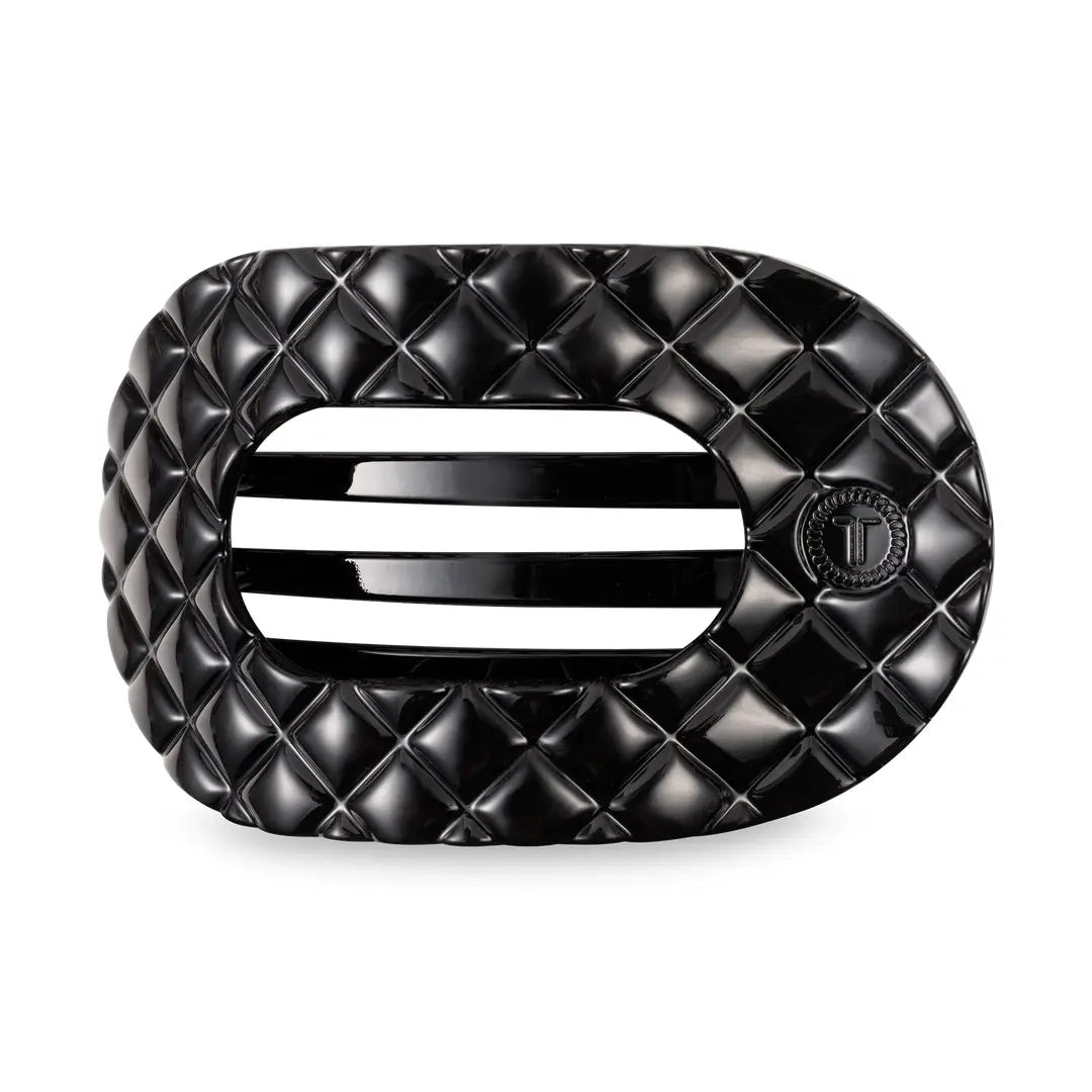 TELETIES Flat Round Hair Clip | Large | Jet Black Quilted