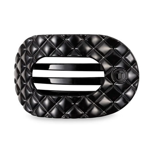 TELETIES Flat Round Hair Clip | Large | Jet Black Quilted