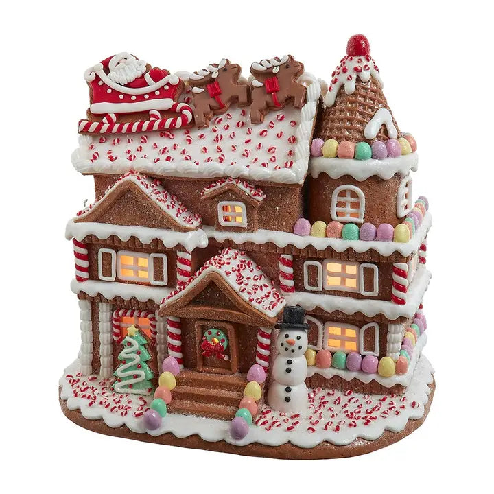 10“ Pre-Lit Gingerbread House w/ Santa