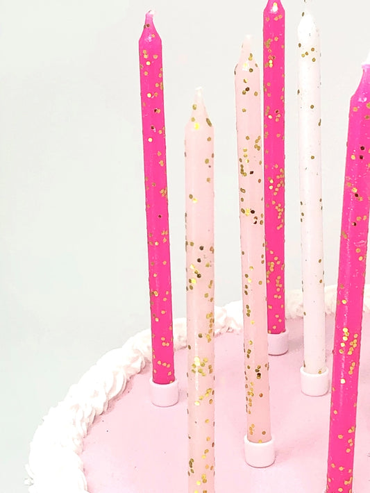 Pink Tones Gold Glitter 16 Candle Set