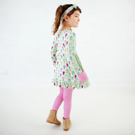 Valentine Mint To Be Hearts Ruffle Tunic and Pants Set