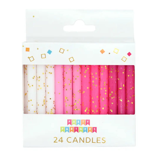 Pink & White Gold Glitter 24 Candles Set