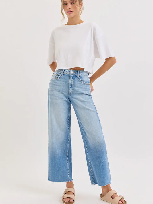 CELLO High Rise Crop Wide Leg with Raw Hem