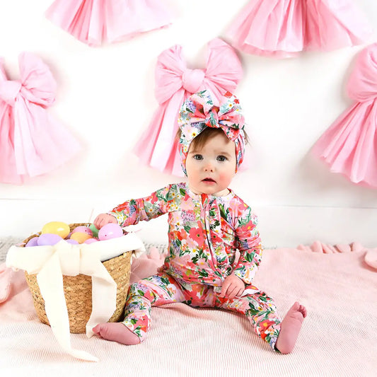 Gigi and Max Eliana Ruffle Zip Easter Floral Bamboo One Piece Baby Outfit